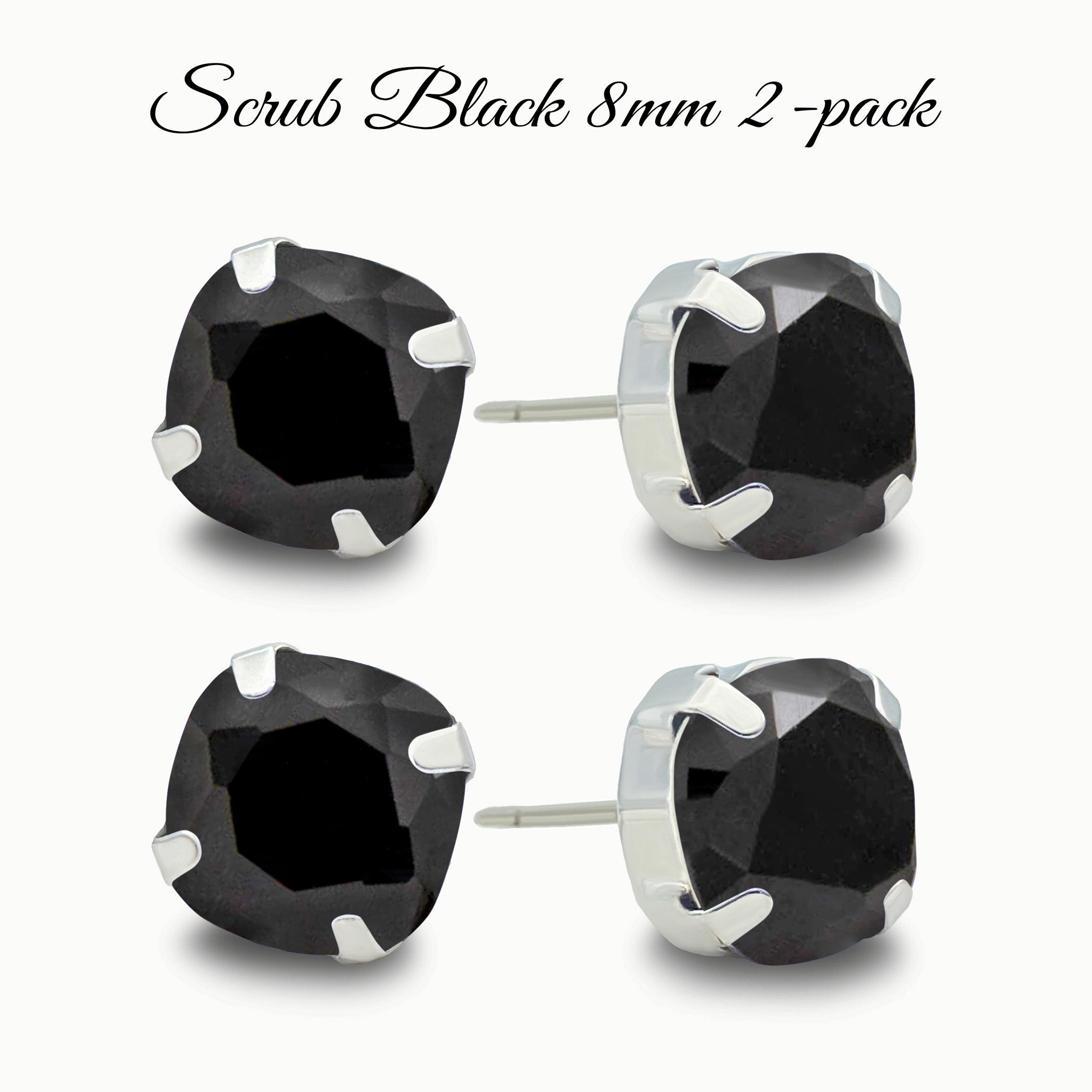 Scrub Black Black  8mm Crystal Studs 2-Pack