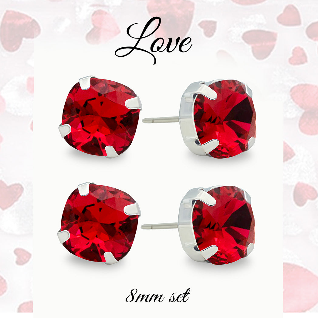 Red Ribbon 8mm Crystal Studs 2-Pack